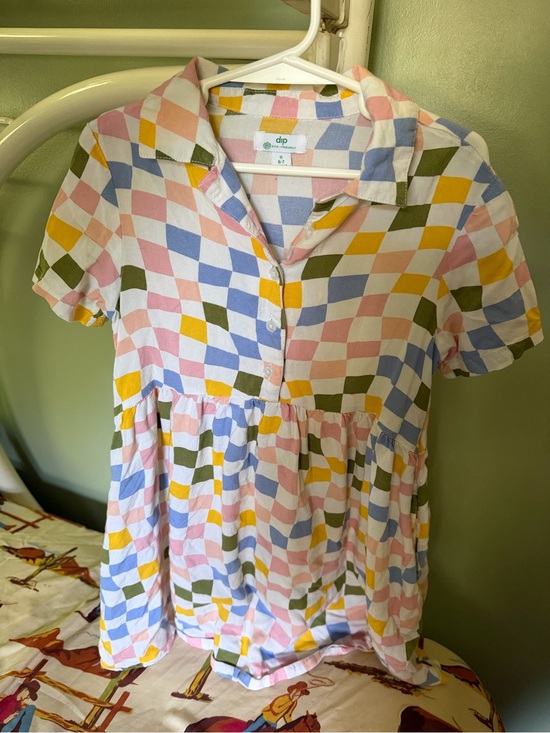 dip Other - dip Girls Pastel Checker Button-Front Dress Top - Pink, Blue, Yellow, Olive